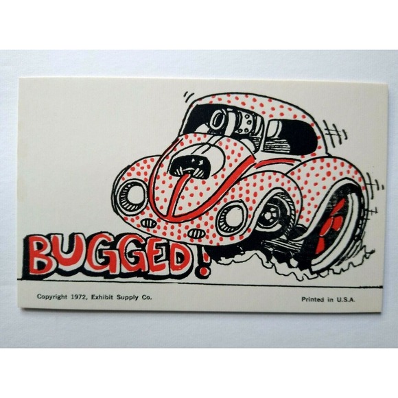 Hot Rod Postcard Bugged Out VW Beetle Bug Monster Sports Car Auto Racer Card 72 - Picture 2 of 3